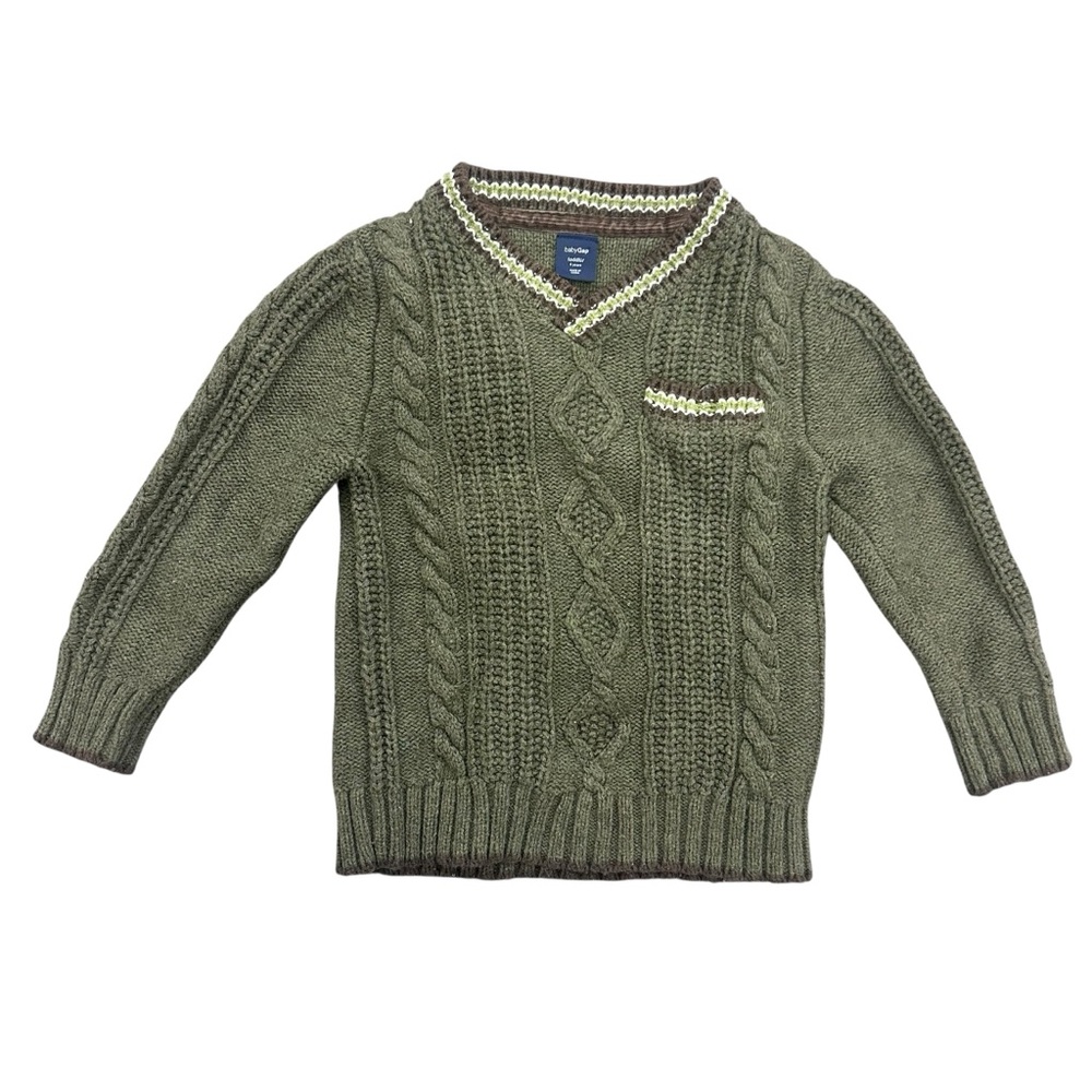 Baby Gap Olive Green Cable-Knit V-Neck Sweater Size 4T